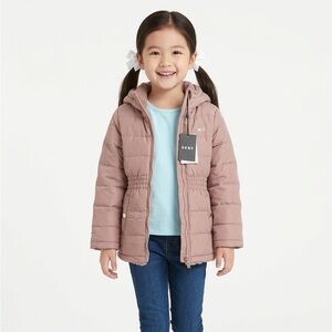🧁NWT DKNY Girls Small Dusty Rose Blush Reversible Full Zip Hooded Winter Jacket